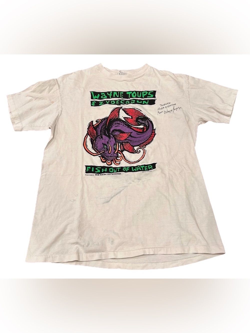 Vintage Wayne Toups Zydecajun Fish Out Of Water T-Shirt XL Hanes Beefy Tee